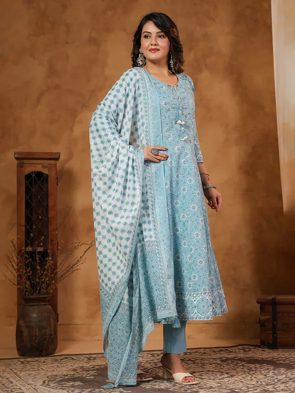 Mint blue cotton silk set with sequins and cutdana