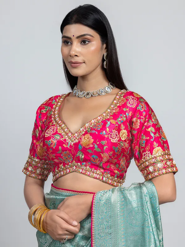 Mint blue dola silk festive wear saree with readymade blouse