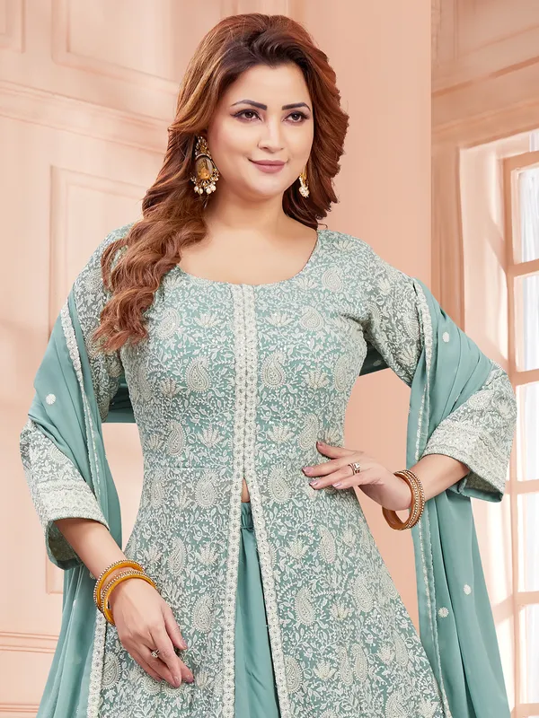 Mint blue embroidery palazzo salwar suit