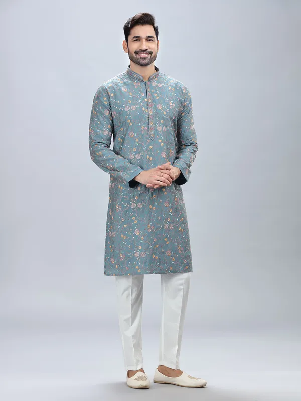 Mint blue festive wear kurta pajama for men