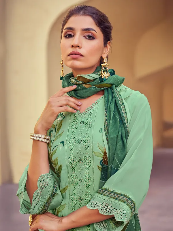 Mint blue festive wear organza salwar suit