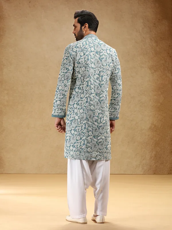 Mint blue georgette kurta suit with salwar