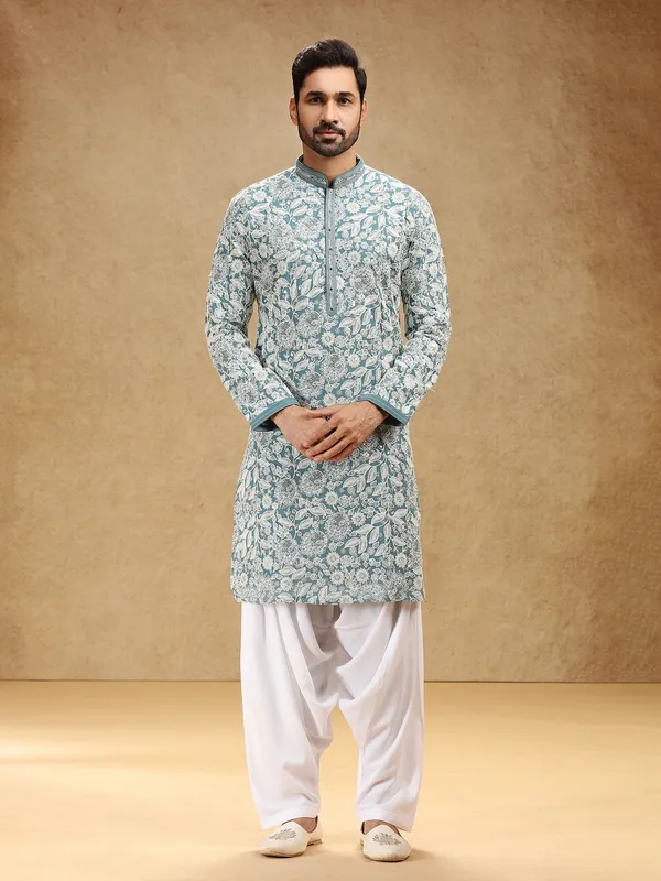 Mint blue georgette kurta suit with salwar