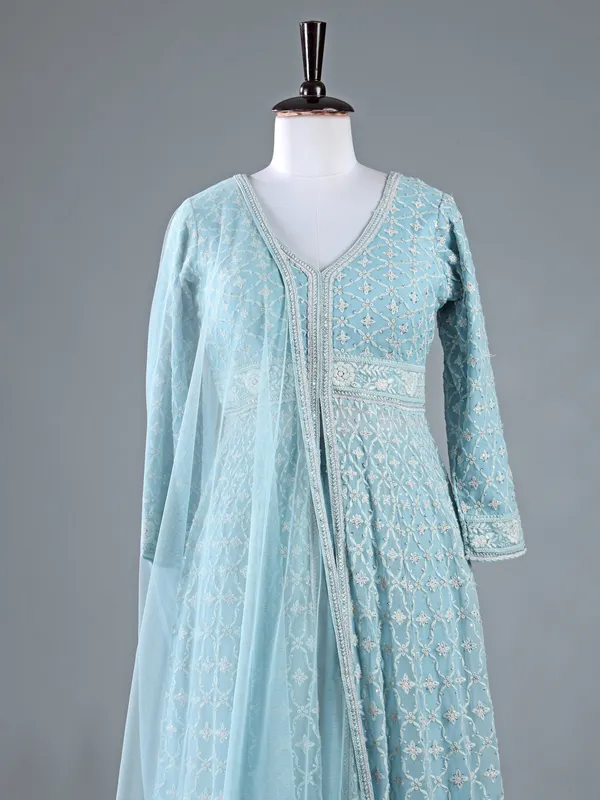 Mint blue georgette palazzo suit with dupatta