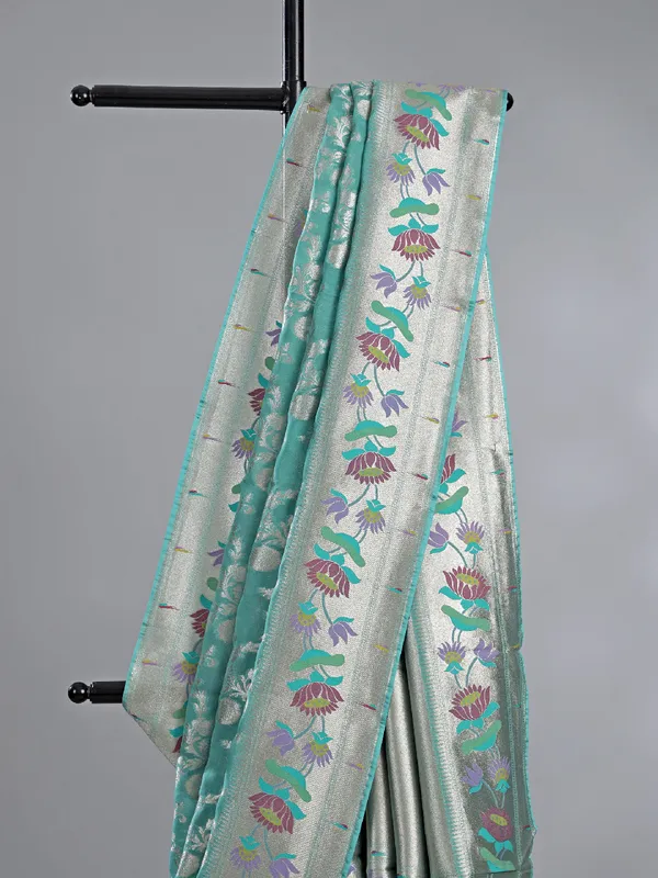Mint blue georgette wedding wear saree