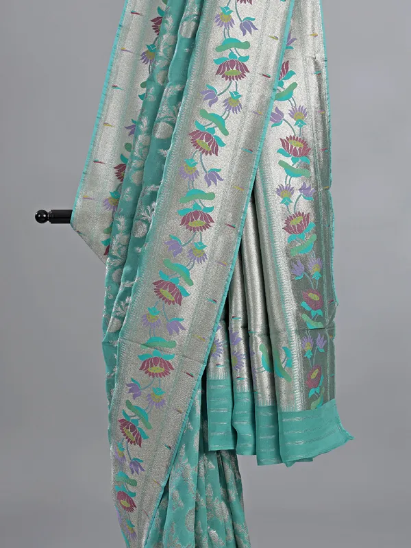 Mint blue georgette wedding wear saree