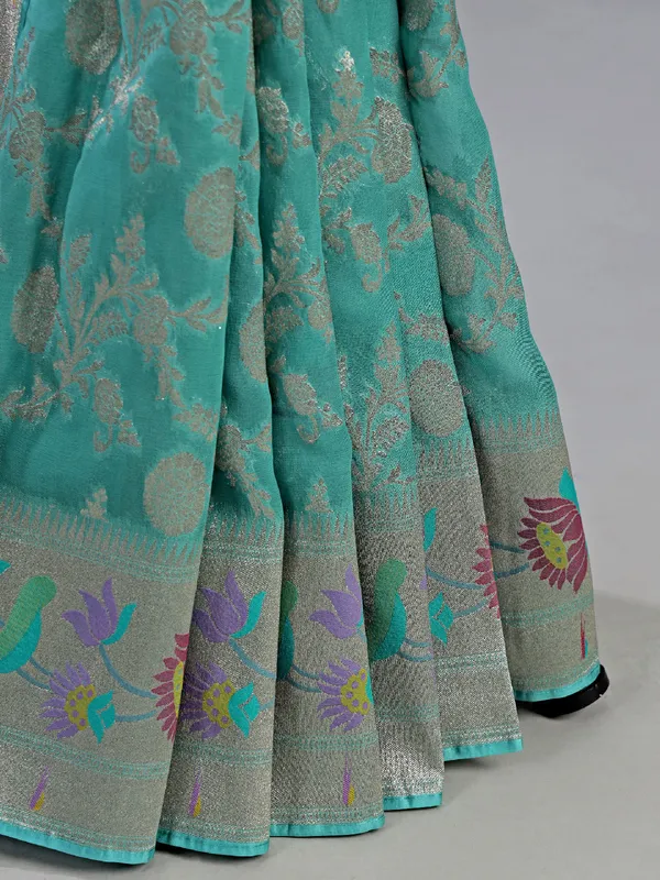 Mint blue georgette wedding wear saree
