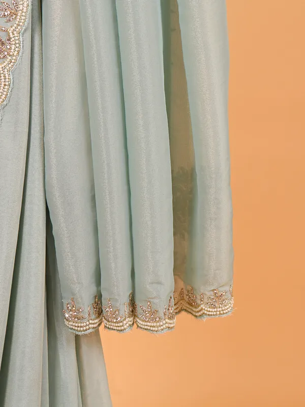 Mint blue organza saree for wedding wear