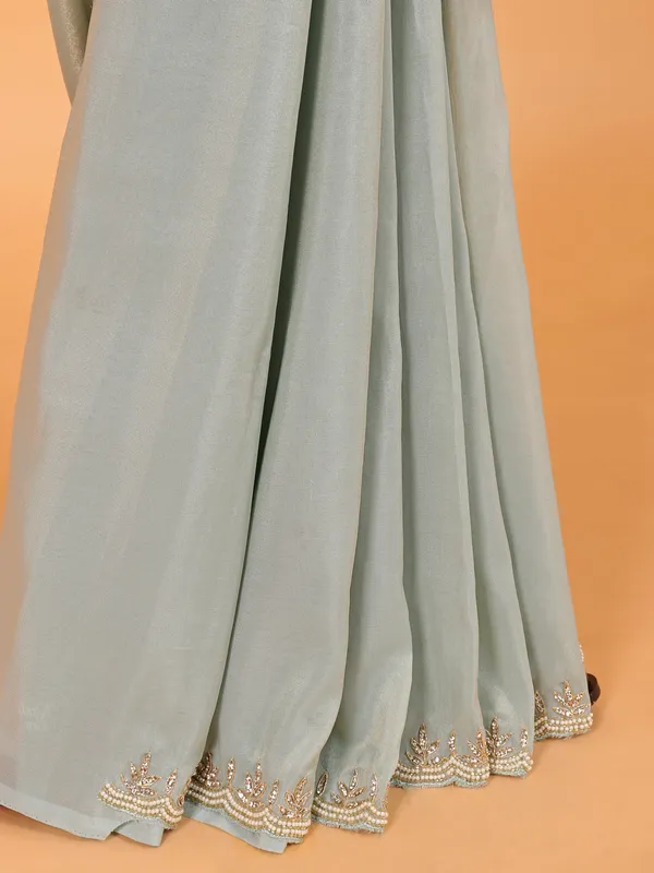 Mint blue organza saree for wedding wear