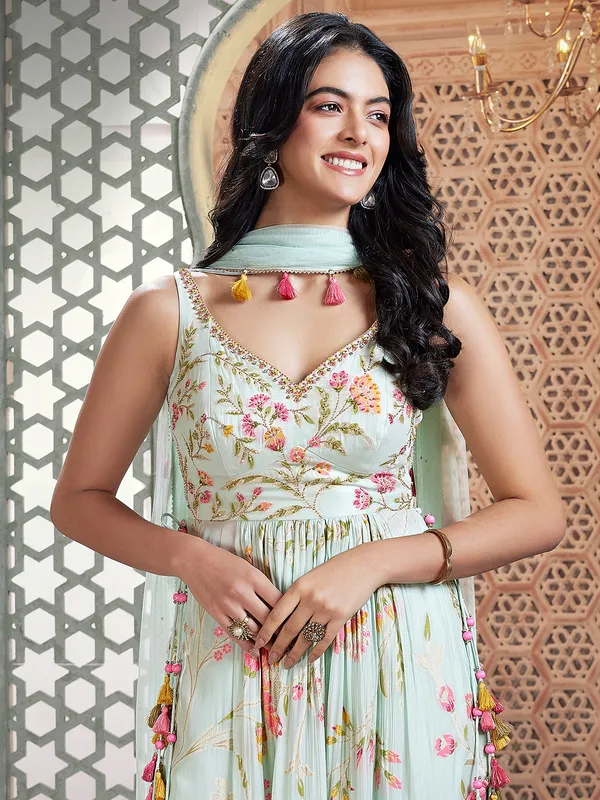 Mint blue printed palazzo suit