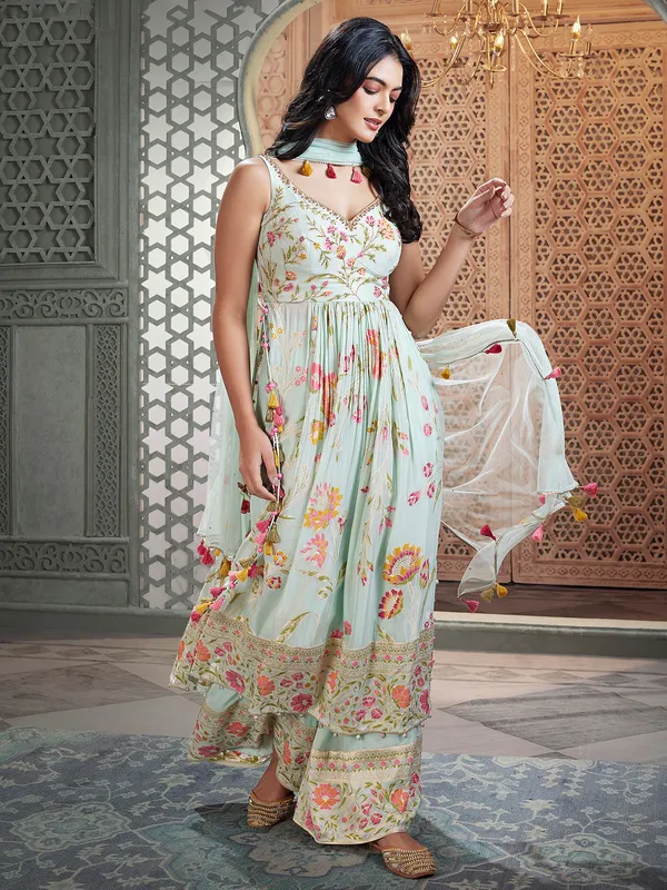 Mint blue printed palazzo suit