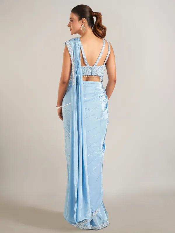 Mint blue ready to wear party wear saree