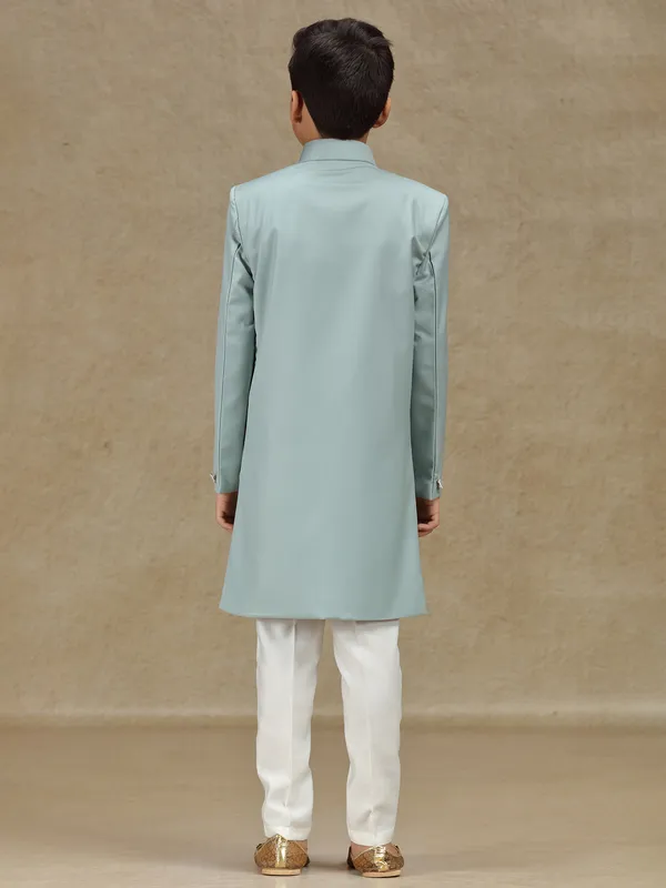 Mint blue reception ready indowestern for boys
