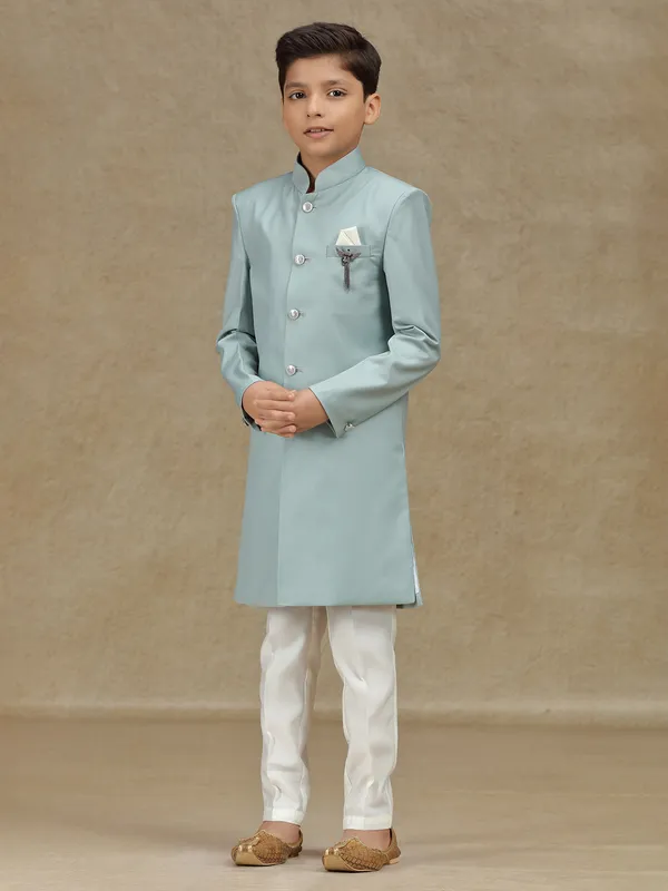 Mint blue reception ready indowestern for boys