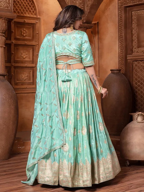 Mint blue reception wear silk lehenga choli