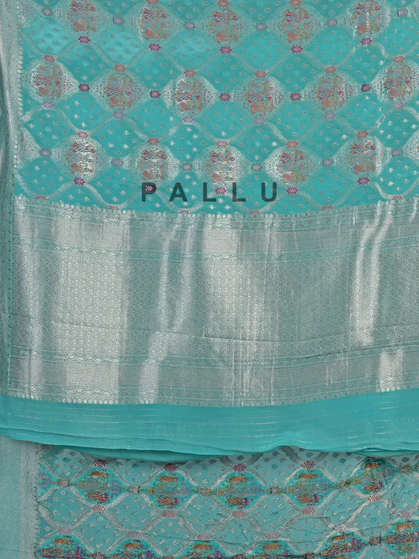 Mint blue satin silk saree with zari