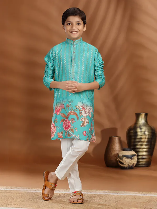 Mint blue silk festival wear kurta suit