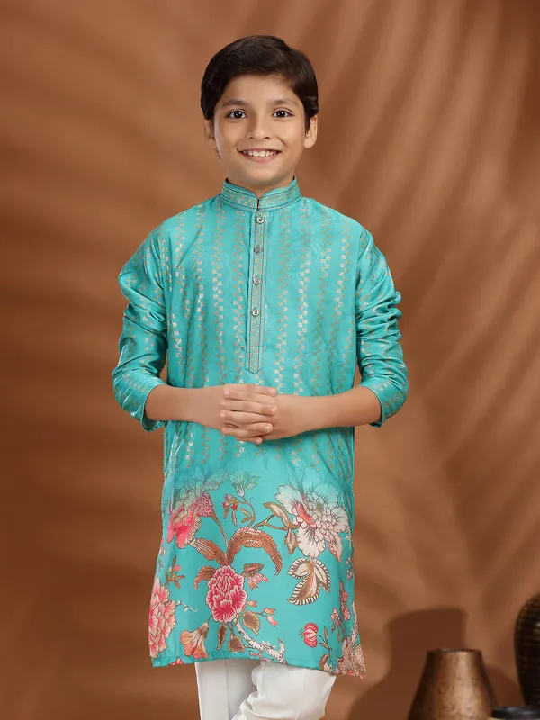 Mint blue silk festival wear kurta suit