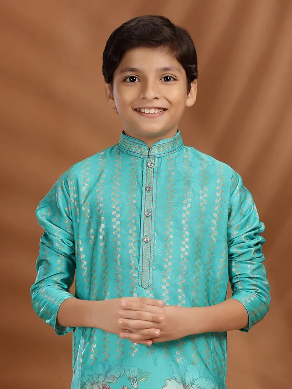 Mint blue silk festival wear kurta suit