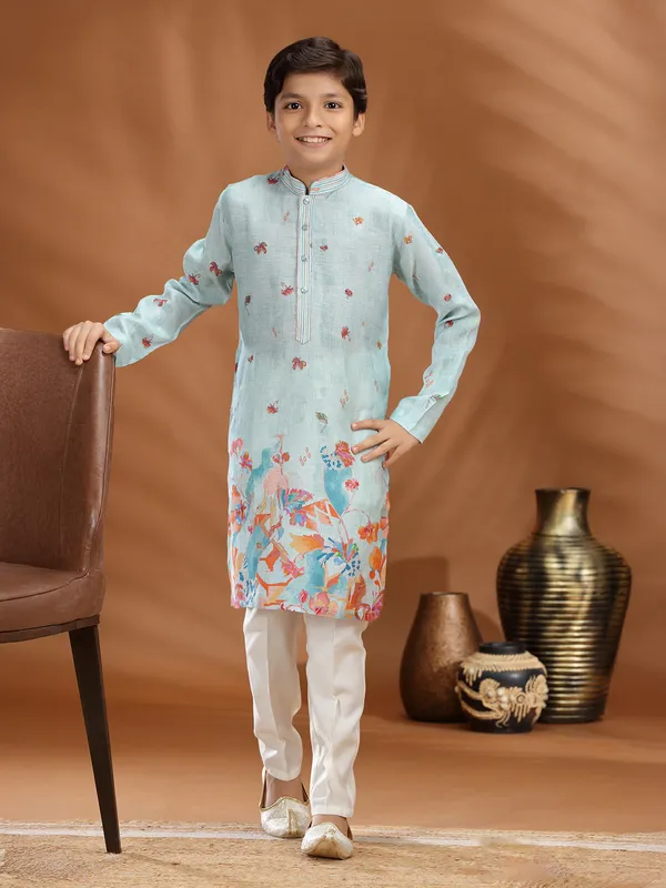 Mint blue silk kurta pajama for festive