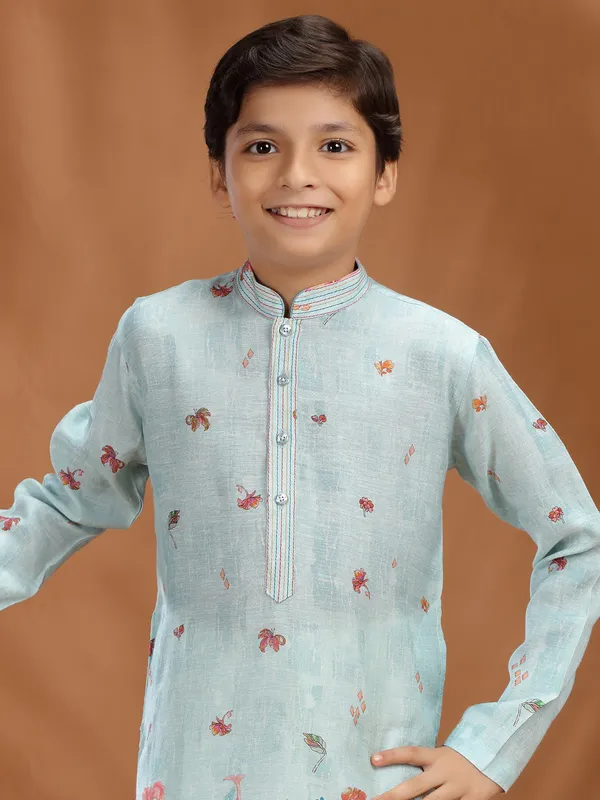 Mint blue silk kurta pajama for festive
