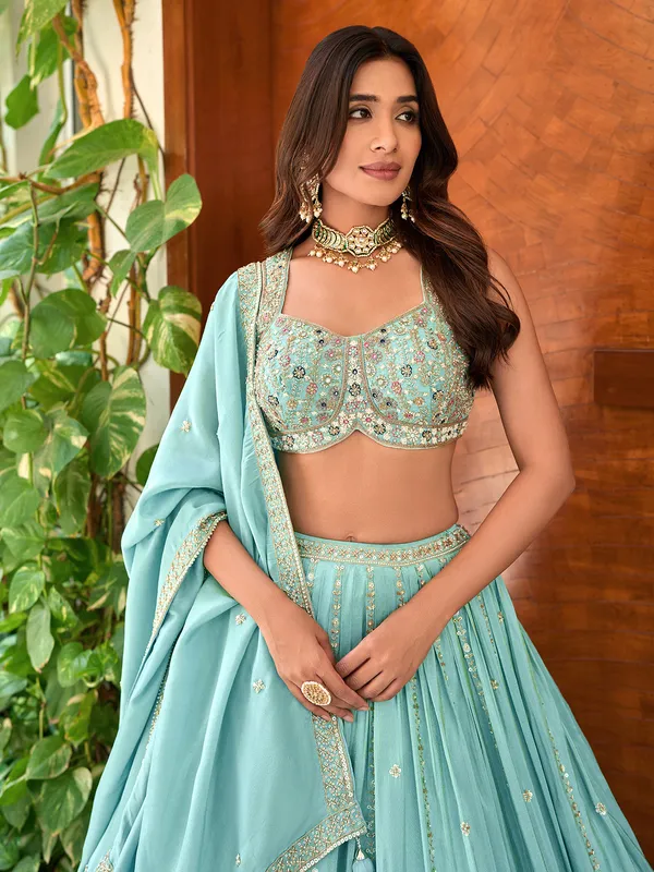Mint blue silk lehenga choli with dupatta