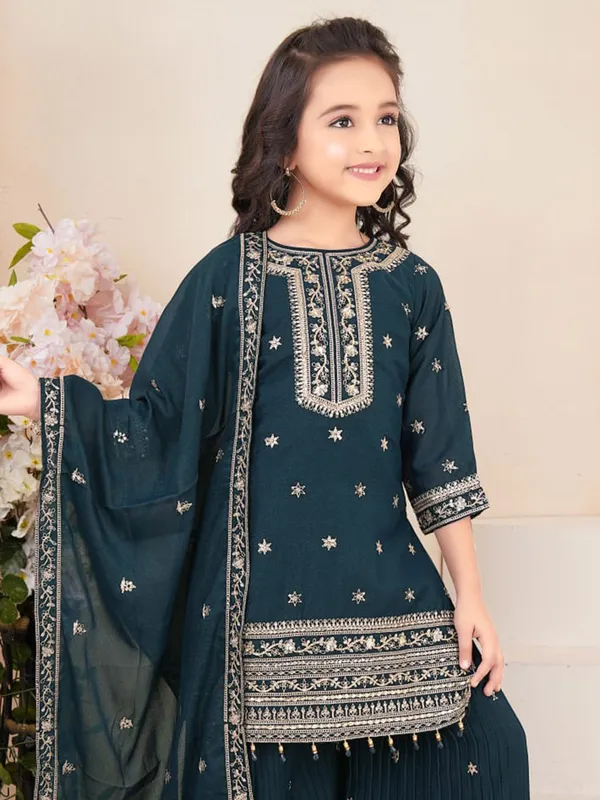 Mint blue silk palazzo salwar suit for girls