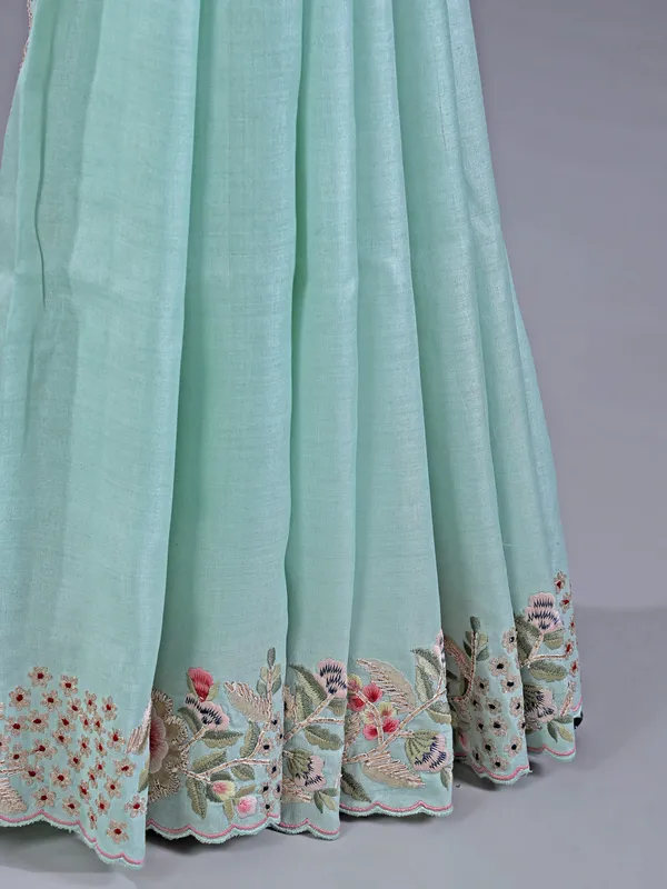 Mint blue silk  saree with attractive border