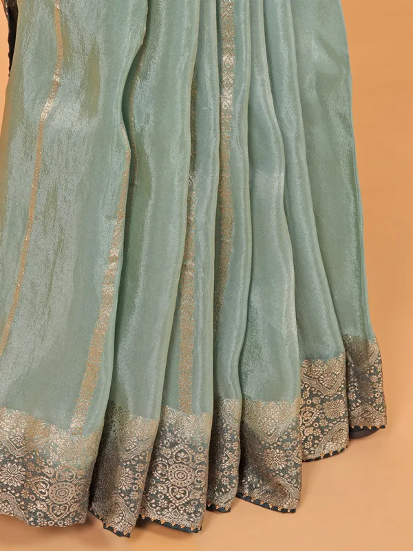 Mint blue soft organza saree with ready made blouse