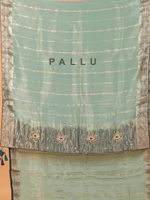 Mint blue soft organza saree with ready made blouse