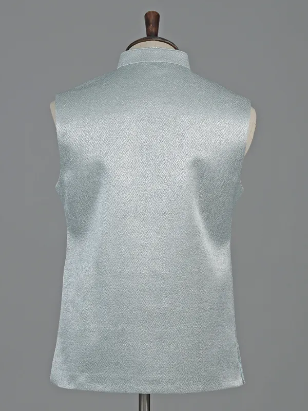 Mint blue textured waistcoat for men