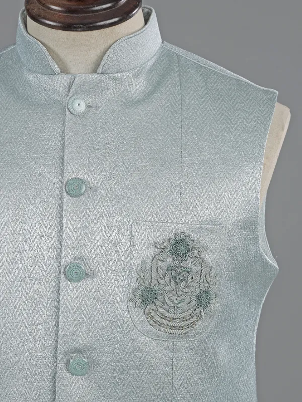 Mint blue textured waistcoat for men