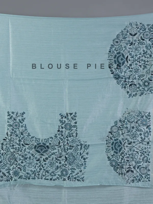 Mint blue thread worked cotton silk saree