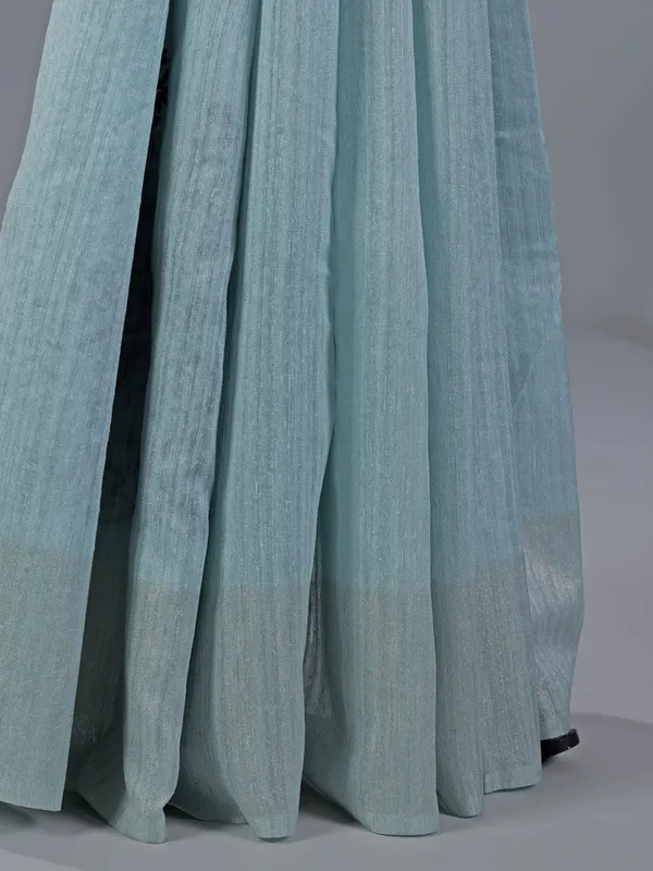 Mint blue thread worked cotton silk saree