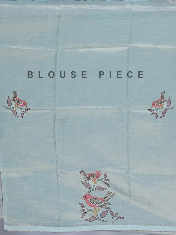 Mint blue tissue cotton silk saree with sequins and embroidery accents