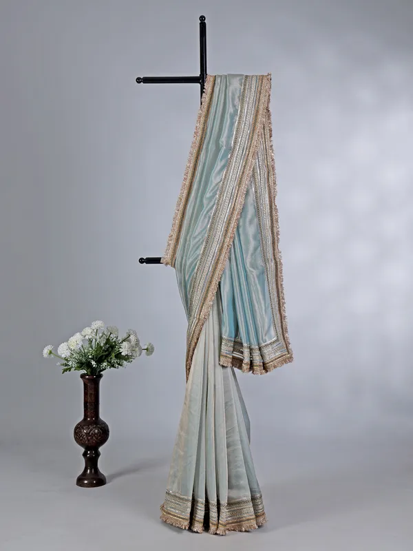 Mint blue tissue silk saree with gota accents