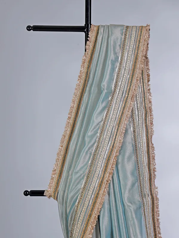 Mint blue tissue silk saree with gota accents