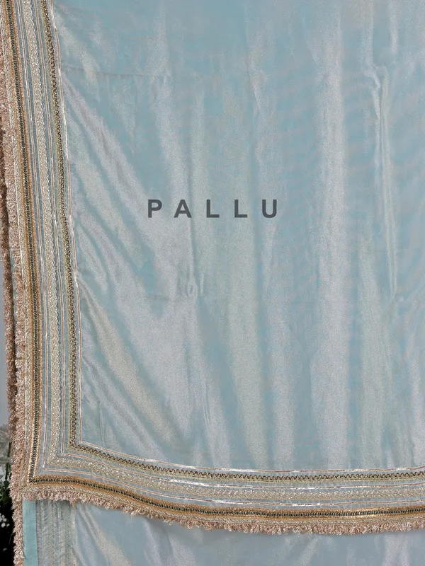Mint blue tissue silk saree with gota accents