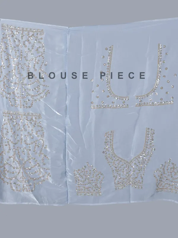 Mint blue tissue silk saree with sequins and resham work