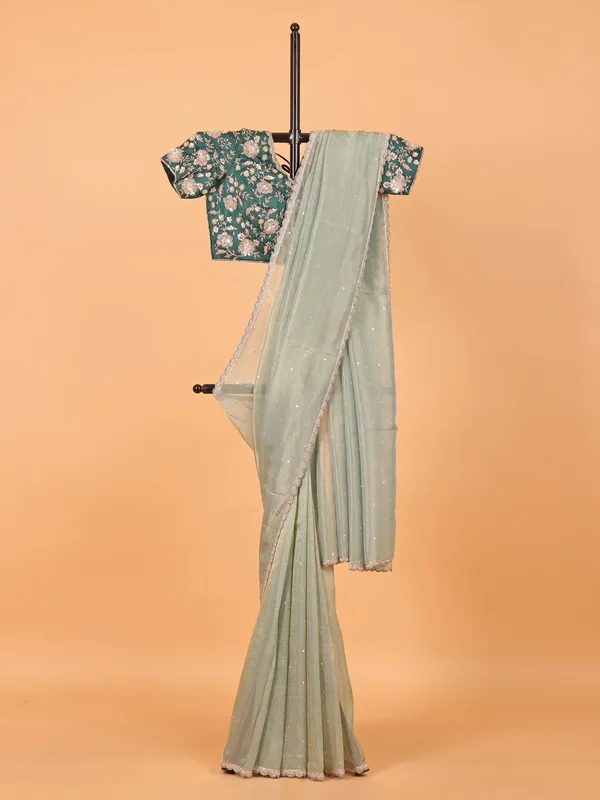 Mint blue wedding wear organza saree