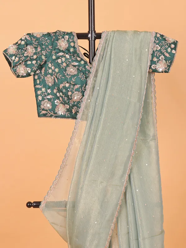 Mint blue wedding wear organza saree
