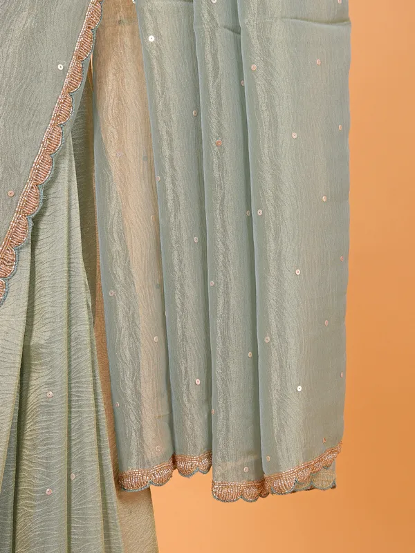 Mint blue wedding wear organza saree