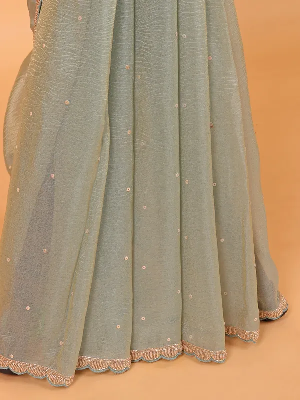 Mint blue wedding wear organza saree