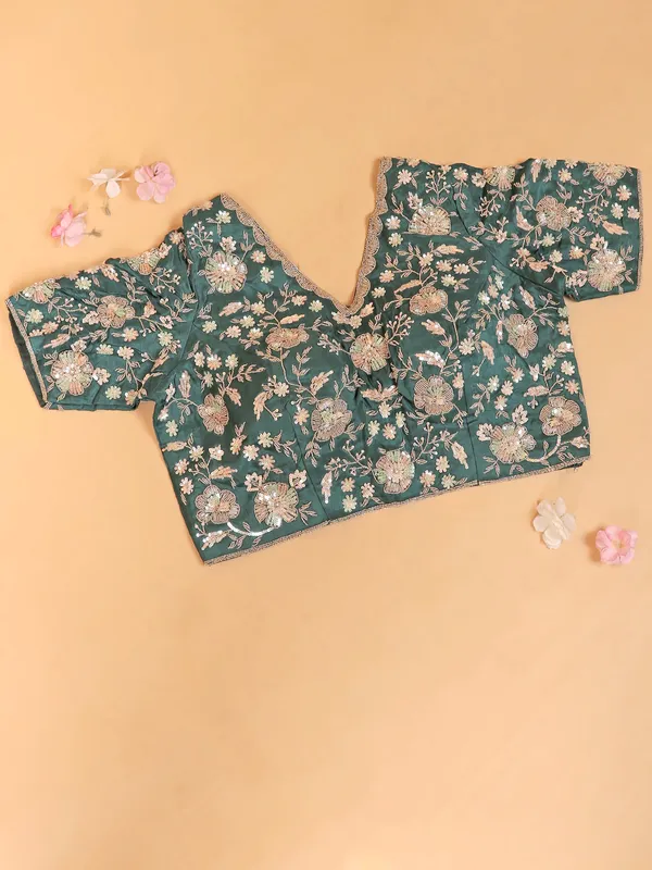 Mint blue wedding wear organza saree