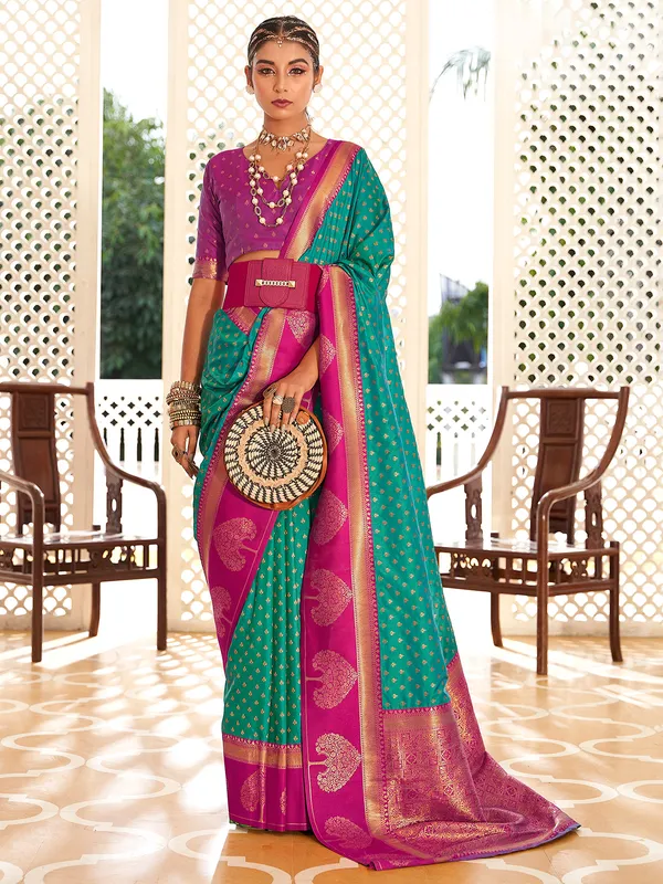 Mint green banarasi silk zari weaving saree