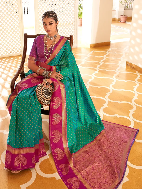 Mint green banarasi silk zari weaving saree