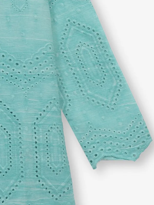 Mint green cotton cutwork top for casual
