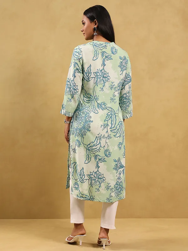 Mint green cotton kurti with print