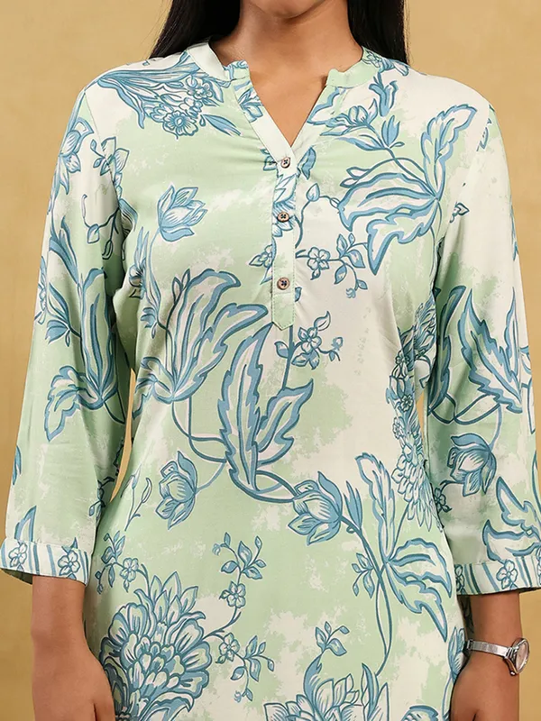 Mint green cotton kurti with print