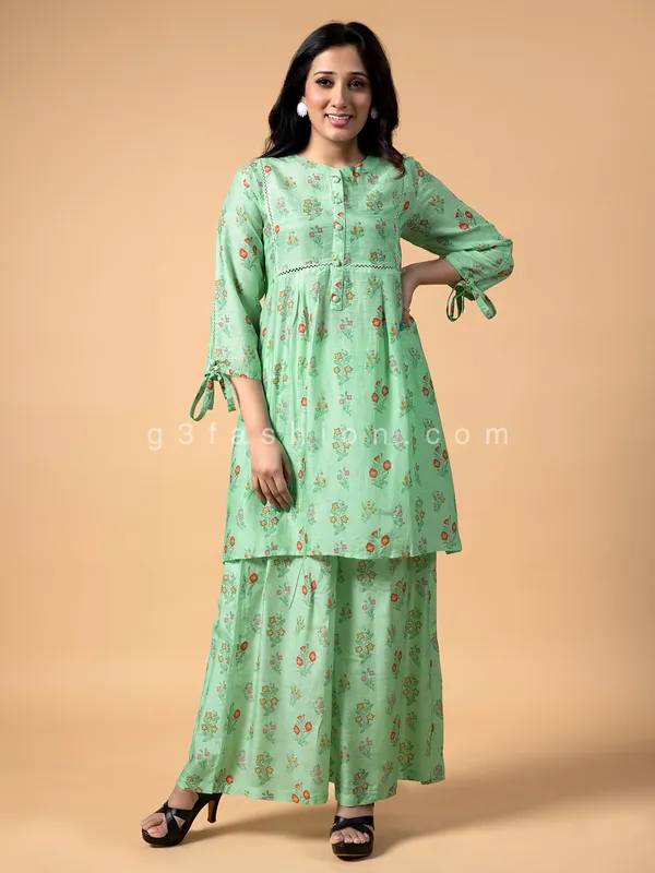 Mint green cotton printed palazzo set